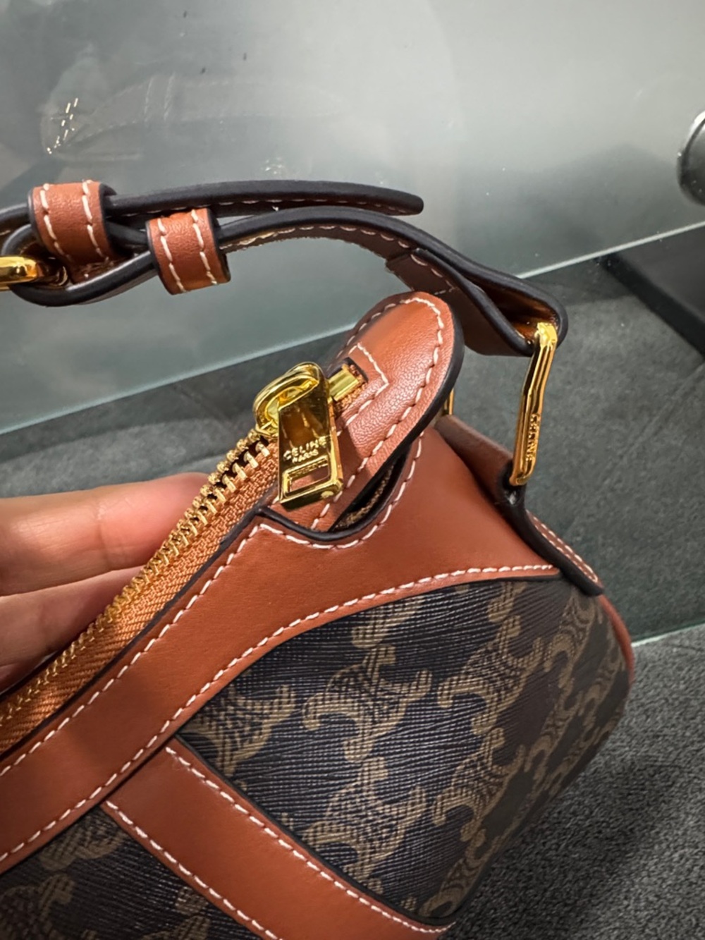 Celine Brown Triomphe Canvas Shoulder Bag with Tan Leather Trim - Picture 8 of 8